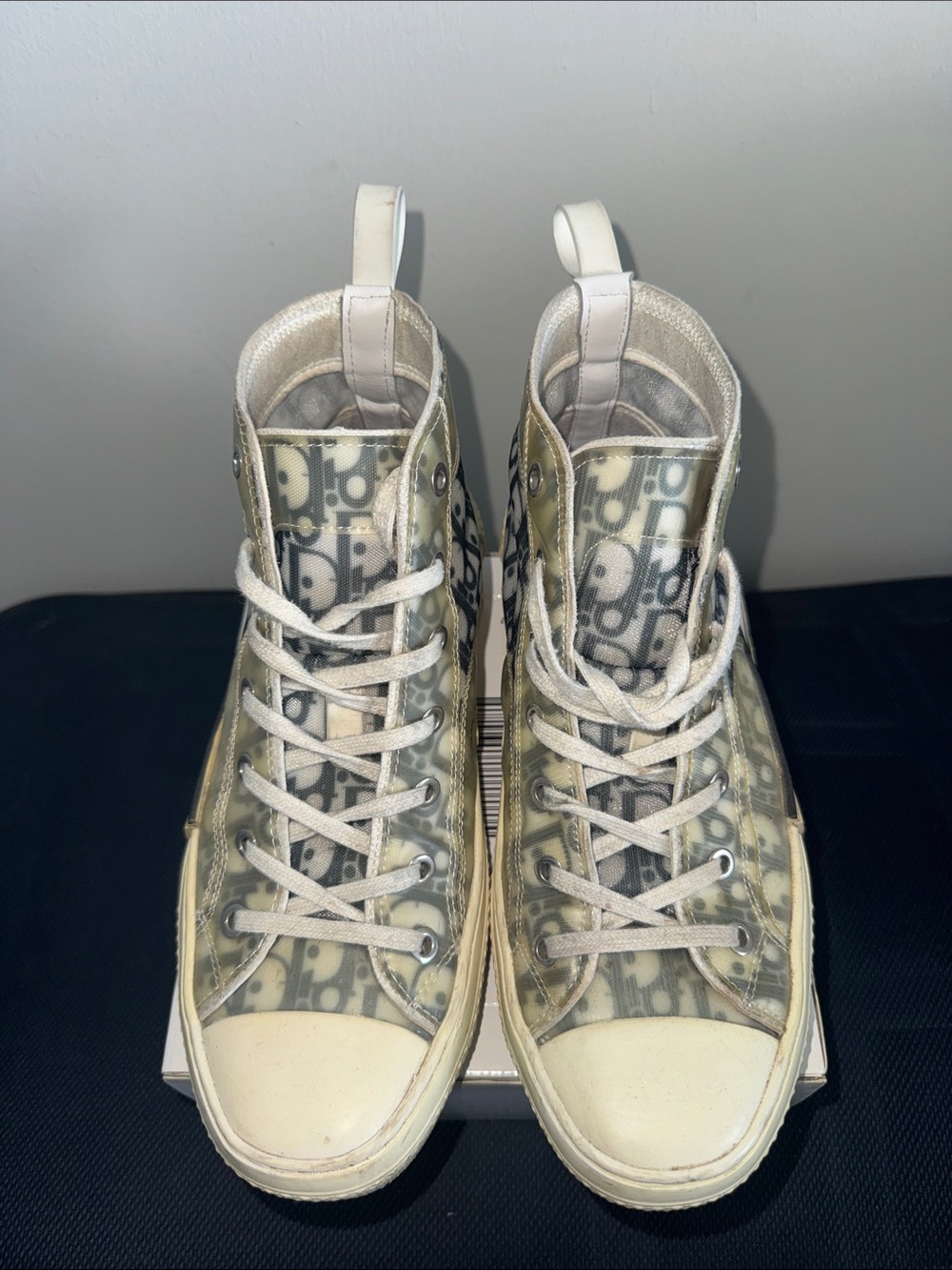 Dior Ivory and Gray Monogram High-Top Sneakers
